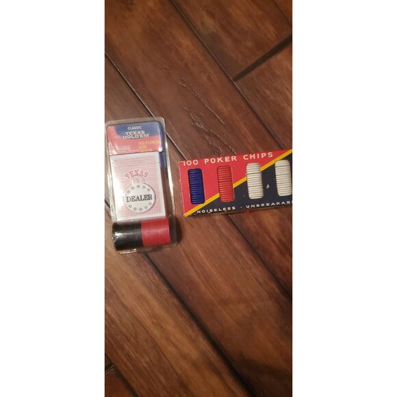 New Texas Hold Em card game and vintage chips - Picture 1 of 3